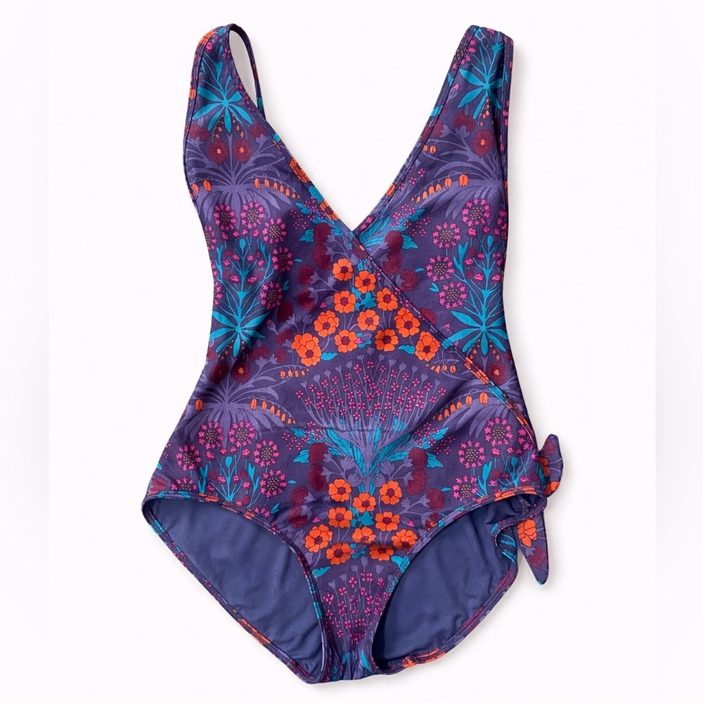 Marc by Marc Jacobs deep V open back Purple Floral One-Piece Swimsuit